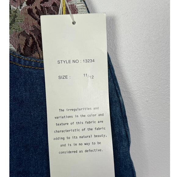 Vintage 80s Denim Floral Tapestry Detail High Waist Denim Skirt, Size 11/12 - Picture 3 of 7